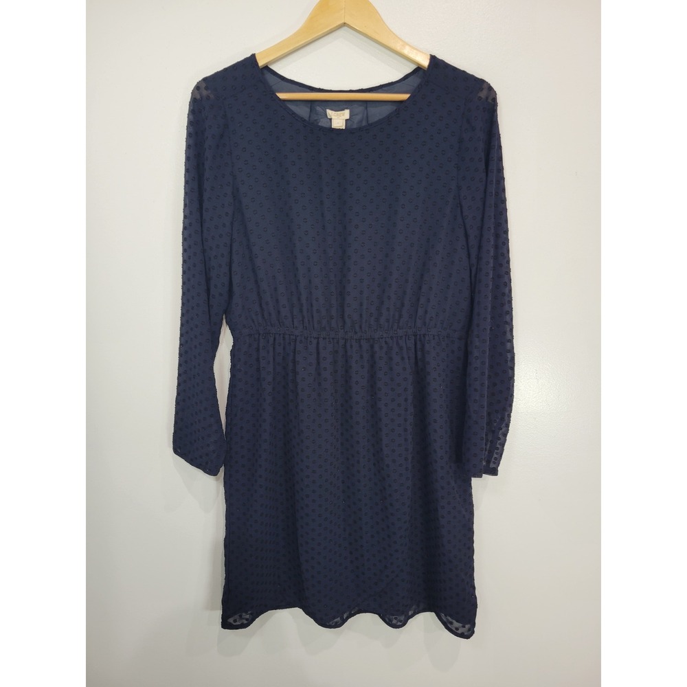 J. Crew Navy Long Sleeve Textured A-Line Dress
